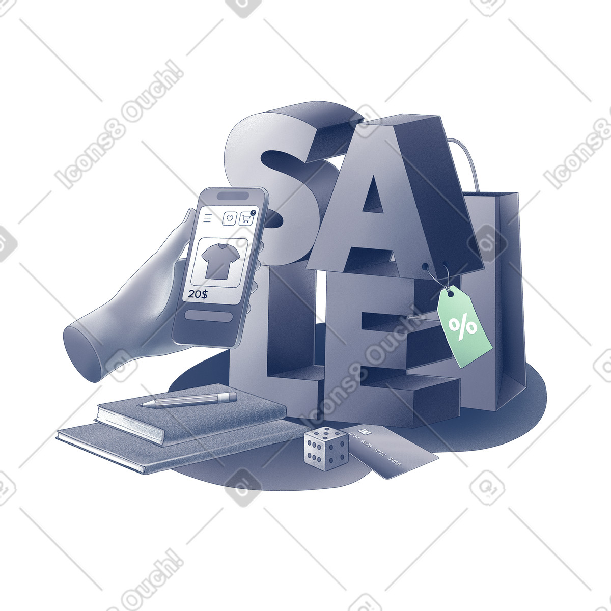 Sale text and online shopping-Illustration im Haze-Stil als Download in PNG, SVG