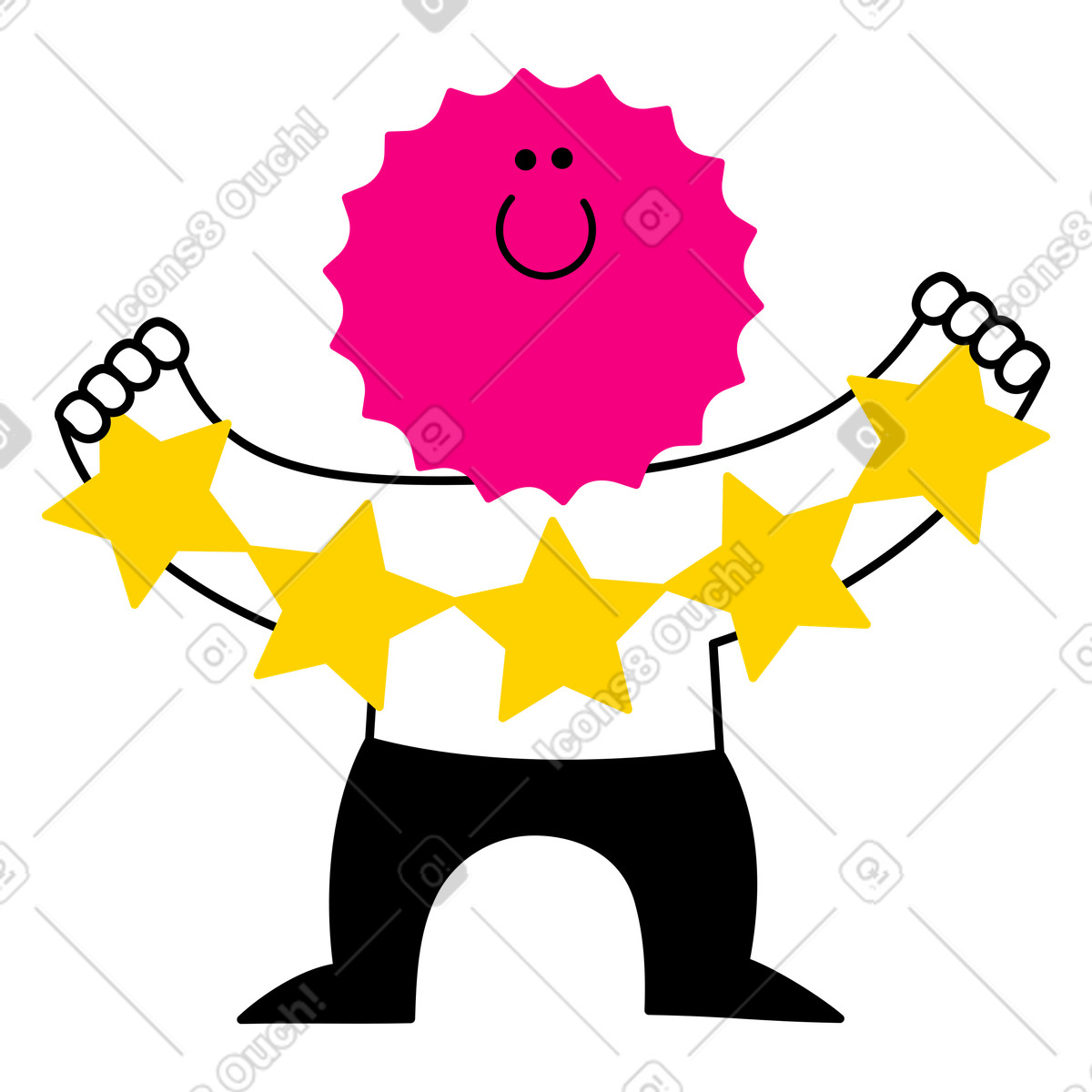 Illustration animée Personnage avec une note de cinq étoiles dans le style Giggle à télécharger aux formats GIF, Lottie (JSON), AE