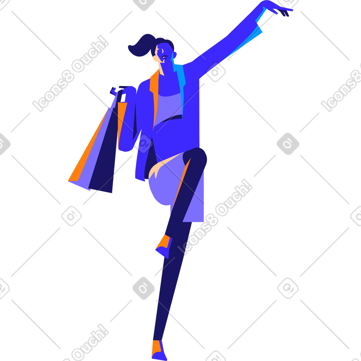 Ragazza felice shopping con le borse illustrazione in stile Worky scarica in PNG, SVG