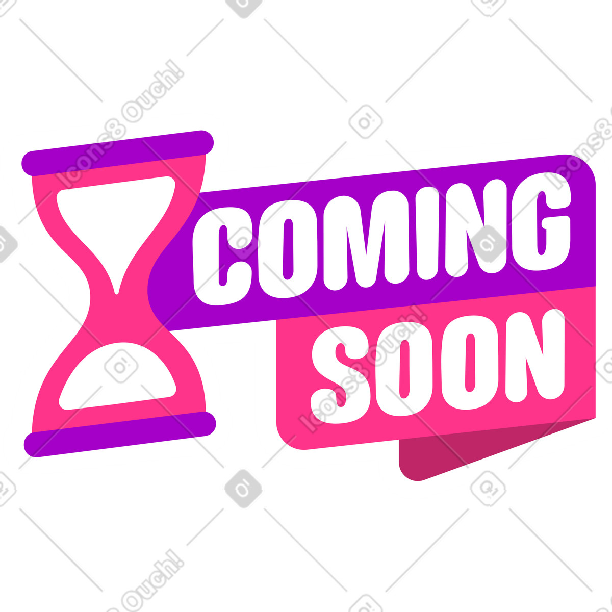 Иллюстрация Lettering sticker coming soon pink purple text в стиле — скачать в форматах PNG, SVG