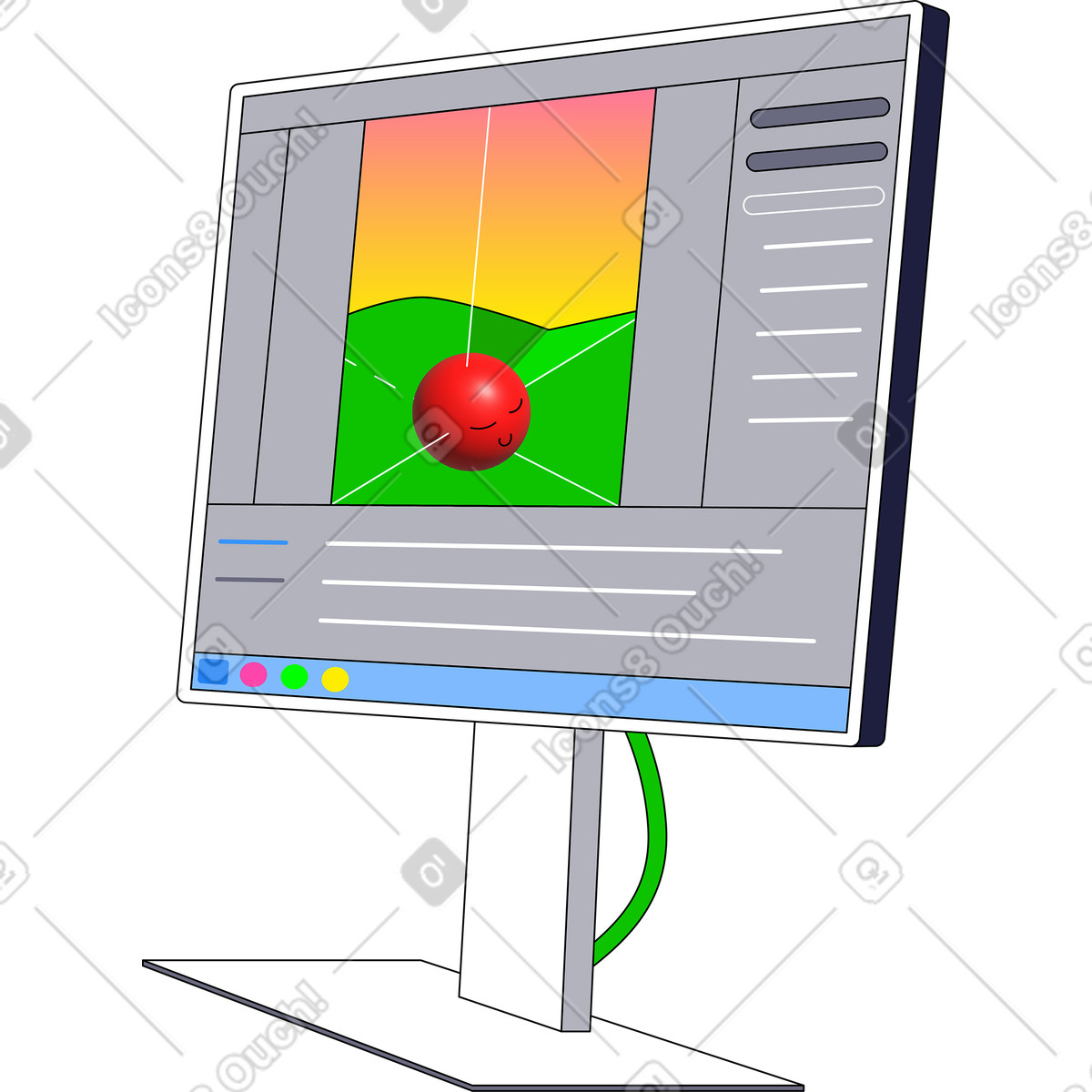 Ilustración Monitor con programa en estilo Pop a descargar en PNG y SVG