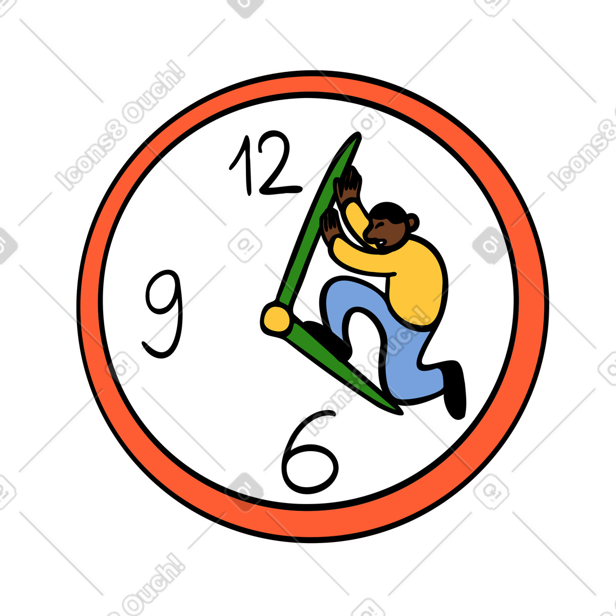 Illustration Un homme pousse l'aiguille des minutes pour repousser la date limite dans le style Comic à télécharger aux formats PNG, SVG