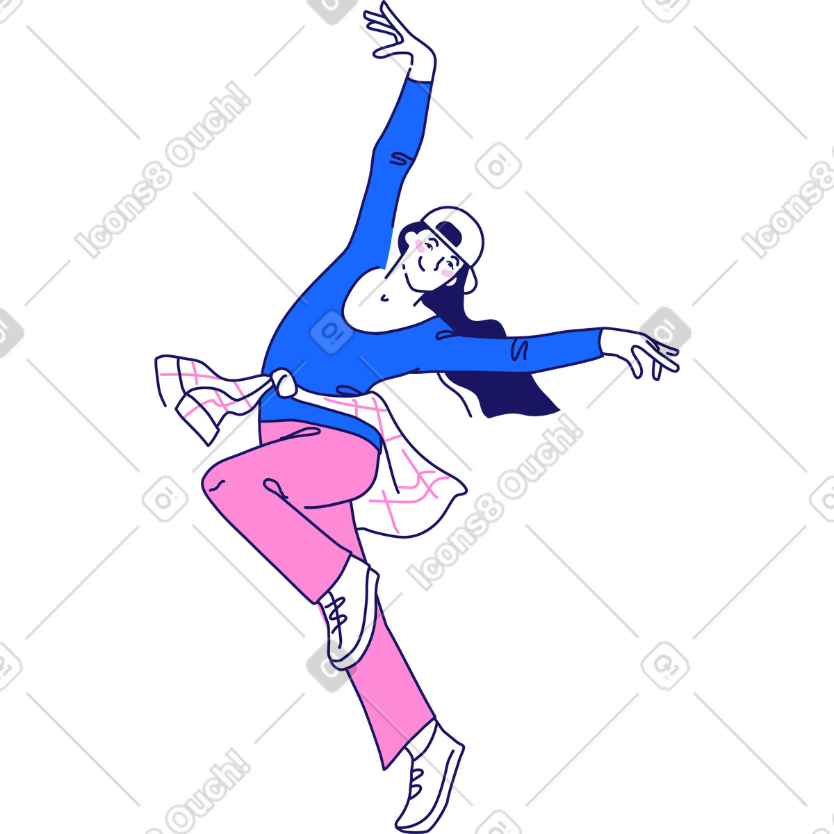 Ballerino hip hop femminile illustrazione in stile Matey scarica in PNG, SVG