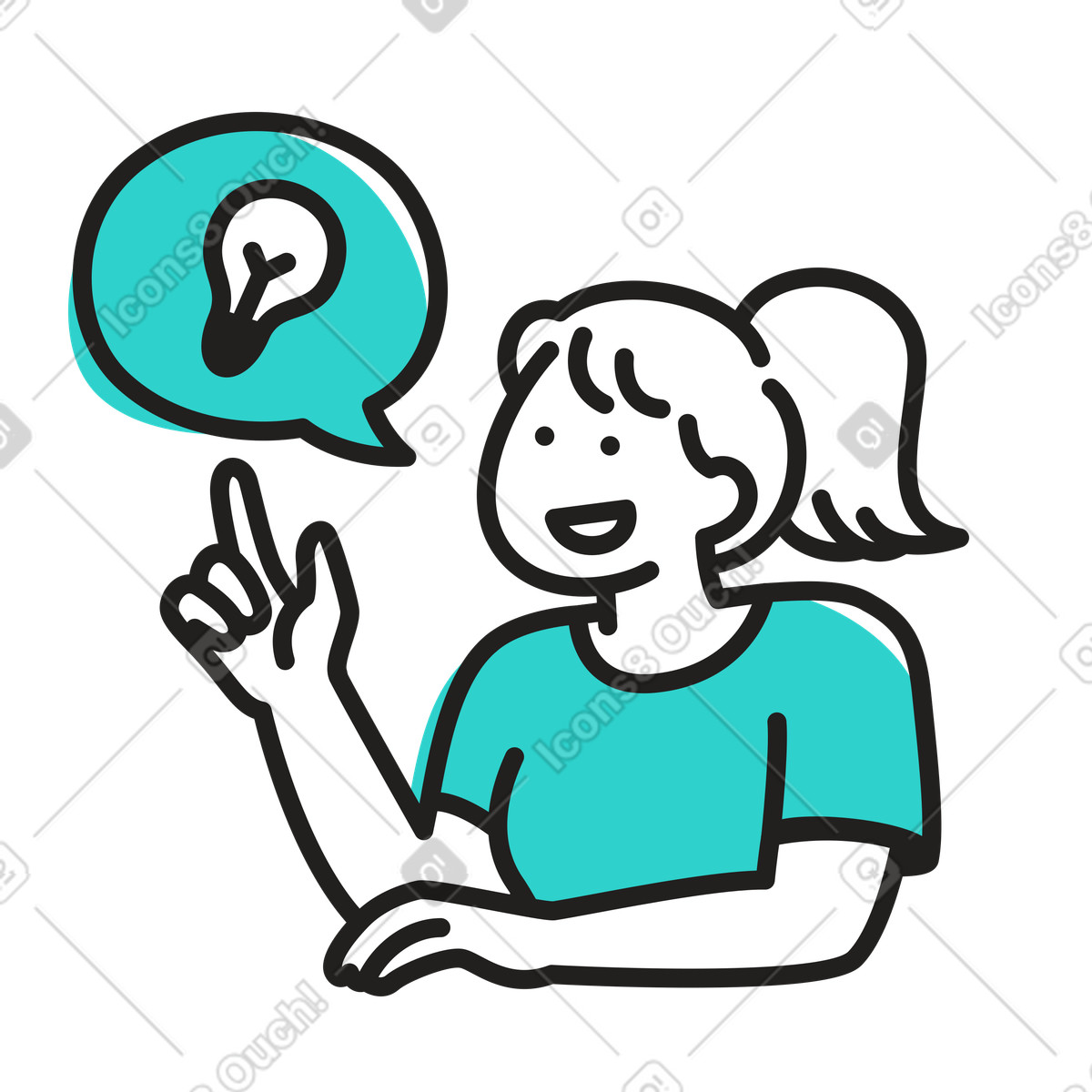 Woman having an idea illustration in Little style download in PNG, SVG