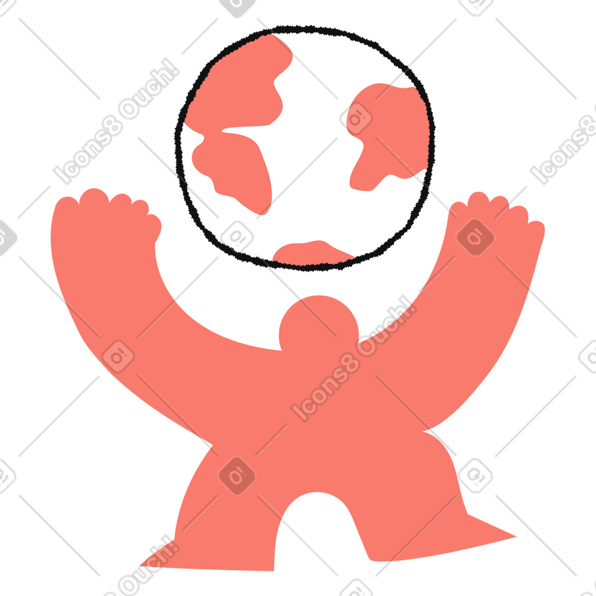 Ilustração de Earth character holding globe overhead celebrating global unity together em no estilo Bold People para baixar em PNG, SVG