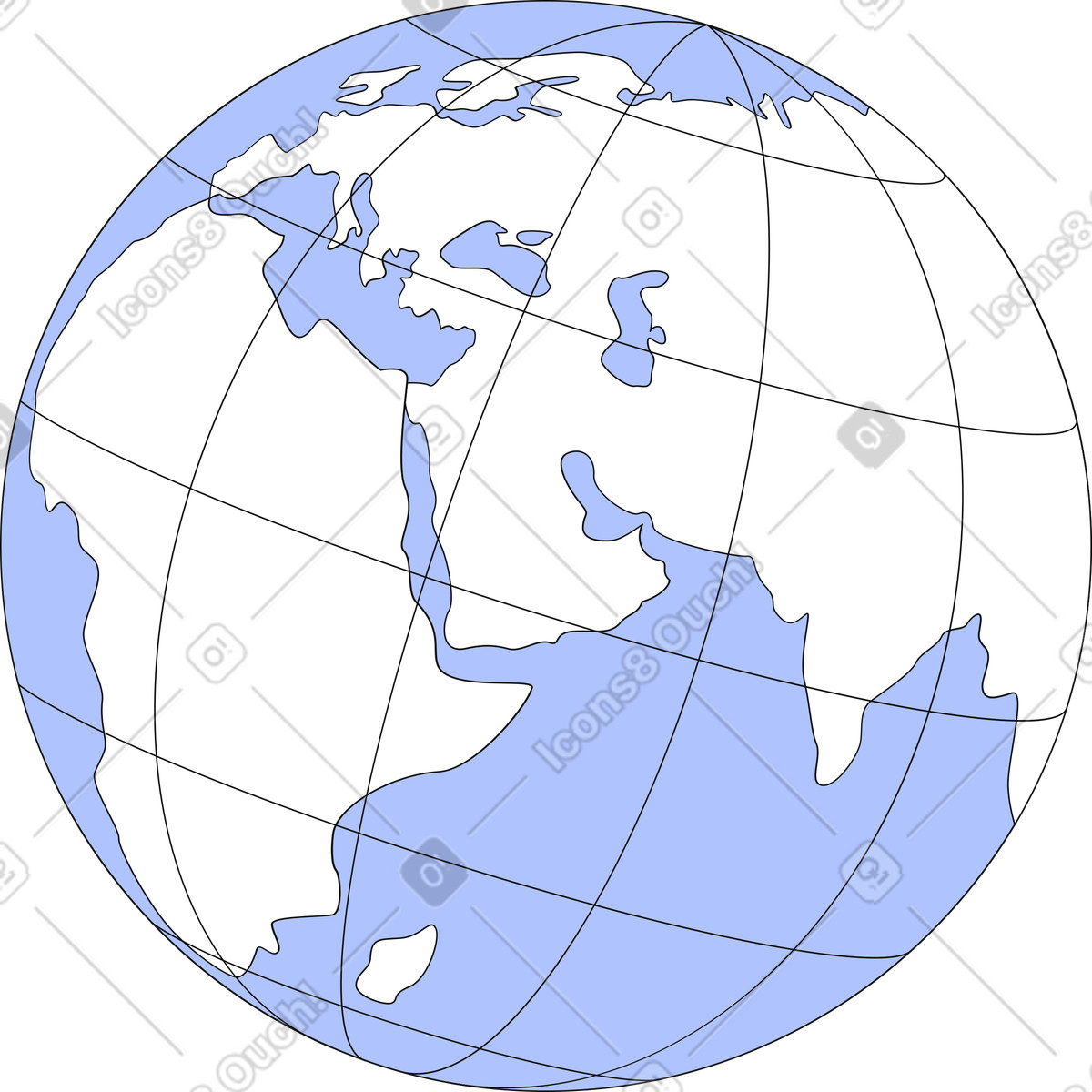 Planet earth with longitude and latitude illustration in Techny style download in PNG, SVG