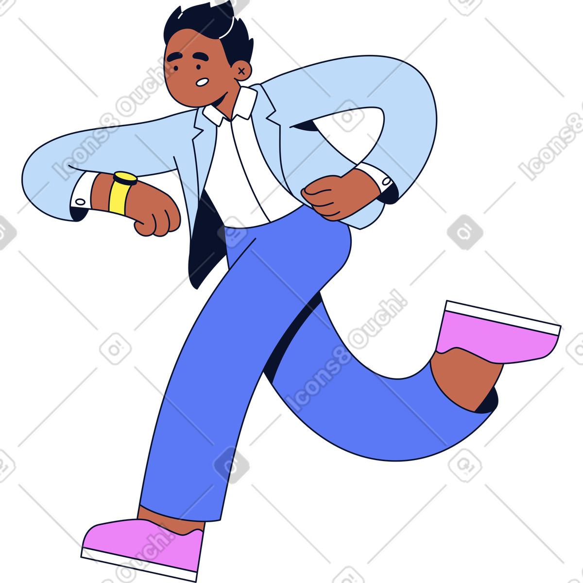 Mann läuft und schaut auf die uhr-Illustration im Flexy-Stil als Download in PNG, SVG