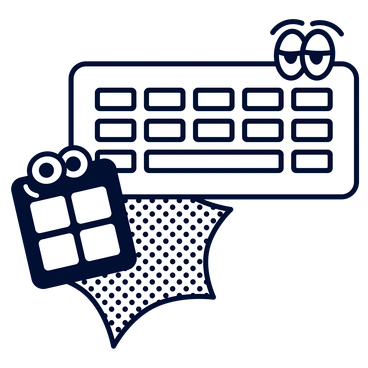 A keyboard with eyes and a notepad - Blink style illustration