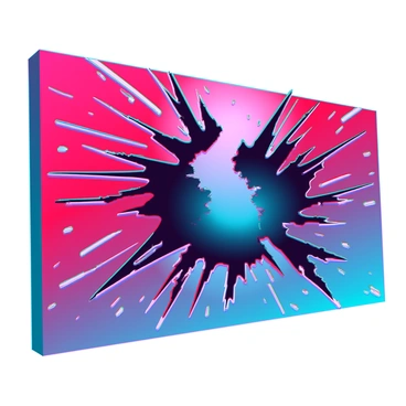 A large canvas filled with an explosion of "clashing colors" in bold hues of red, black, and electric blue. The paint appears to be aggressively splattered and dripped, creating jagged edges and chaotic forms. "Swirls and sharp lines" intersect and overlap, capturing a sense of tension and conflict. In the center of the canvas, there are darker shades swirling into light, representing the struggle between negative and positive emotions. The overall composition conveys a strong visual impact, drawing the viewer's eye across the tumultuous scene.