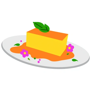 A gourmet dessert plate featuring a slice of "durian cheesecake" adorned with fresh "mint leaves." The cheesecake has a rich, creamy texture and is presented on a white plate. The plate is decorated with a drizzle of "caramel sauce," creating an appealing contrast. The mint leaves are vibrant green and placed artfully on top of the cheesecake. Additionally, there are small edible flowers scattered around the plate, enhancing the visual appeal of the dessert.
