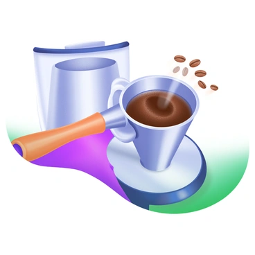 A close-up view of a shiny, polished portafilter filled with freshly ground coffee, showcasing the rich, dark brown coffee grounds. The portafilter's handle is ergonomically designed, with a wooden finish that contrasts with the metal. The background features soft-focus elements of a coffee machine and a scattered handful of coffee beans. Light glints off the metallic surface, highlighting the texture of the coffee grounds within the portafilter.