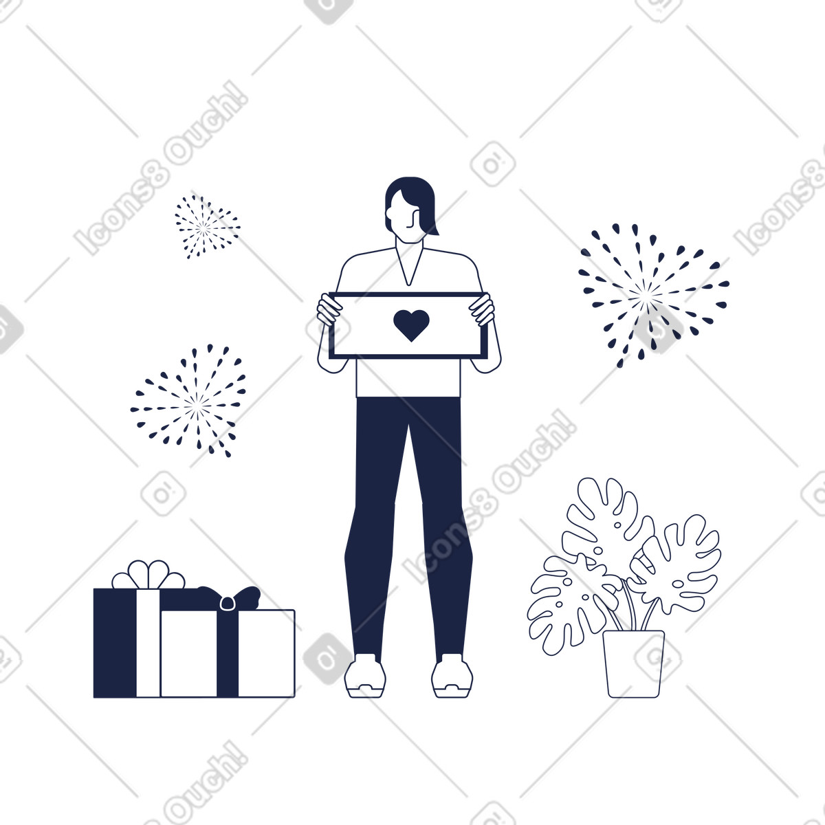 Valentinstag-Illustration im Urban Line-Stil als Download in PNG, SVG