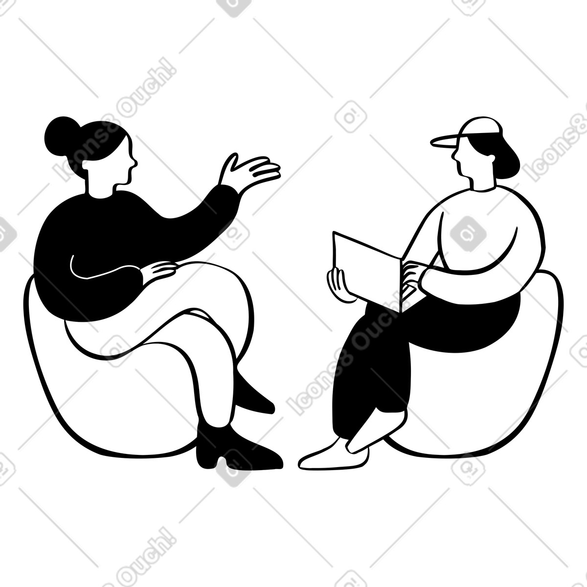 Un uomo intervista una donna per video illustrazione in stile Journal scarica in PNG, SVG