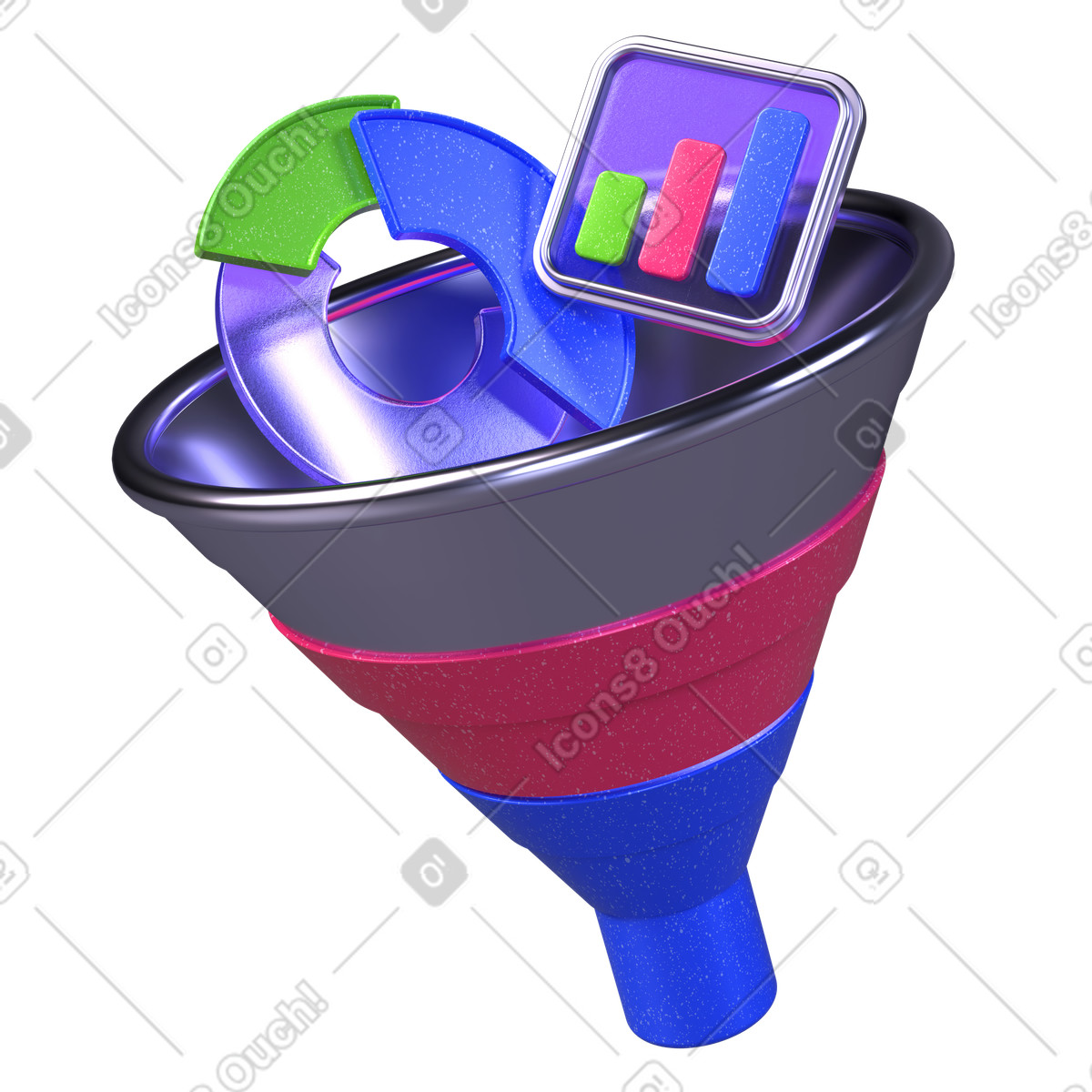 Data passing through the funnel illustration in PNG, SVG
