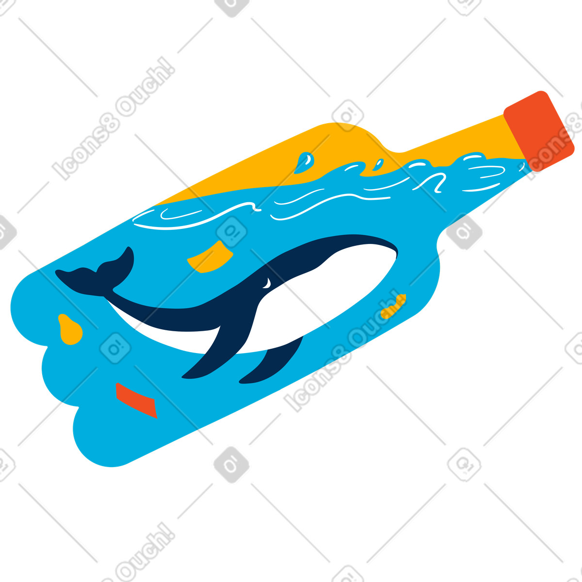Oceano con balena in bottiglia illustrazione stile Flame scarica PNG, SVG