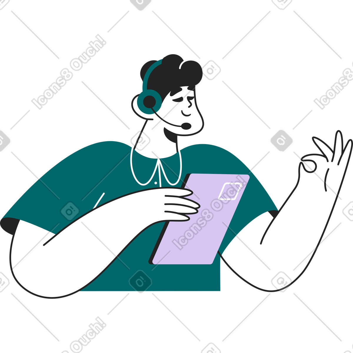 Ilustración Hombre con auriculares y tablet en estilo Sammy Line a descargar en PNG SVG