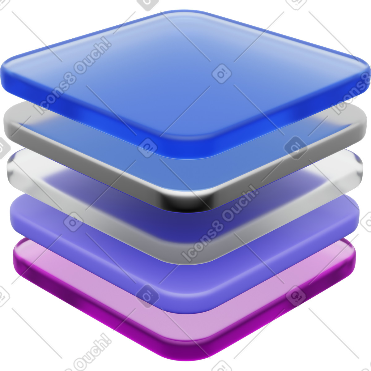 Stacked layers of rounded squares illustration in PNG, SVG