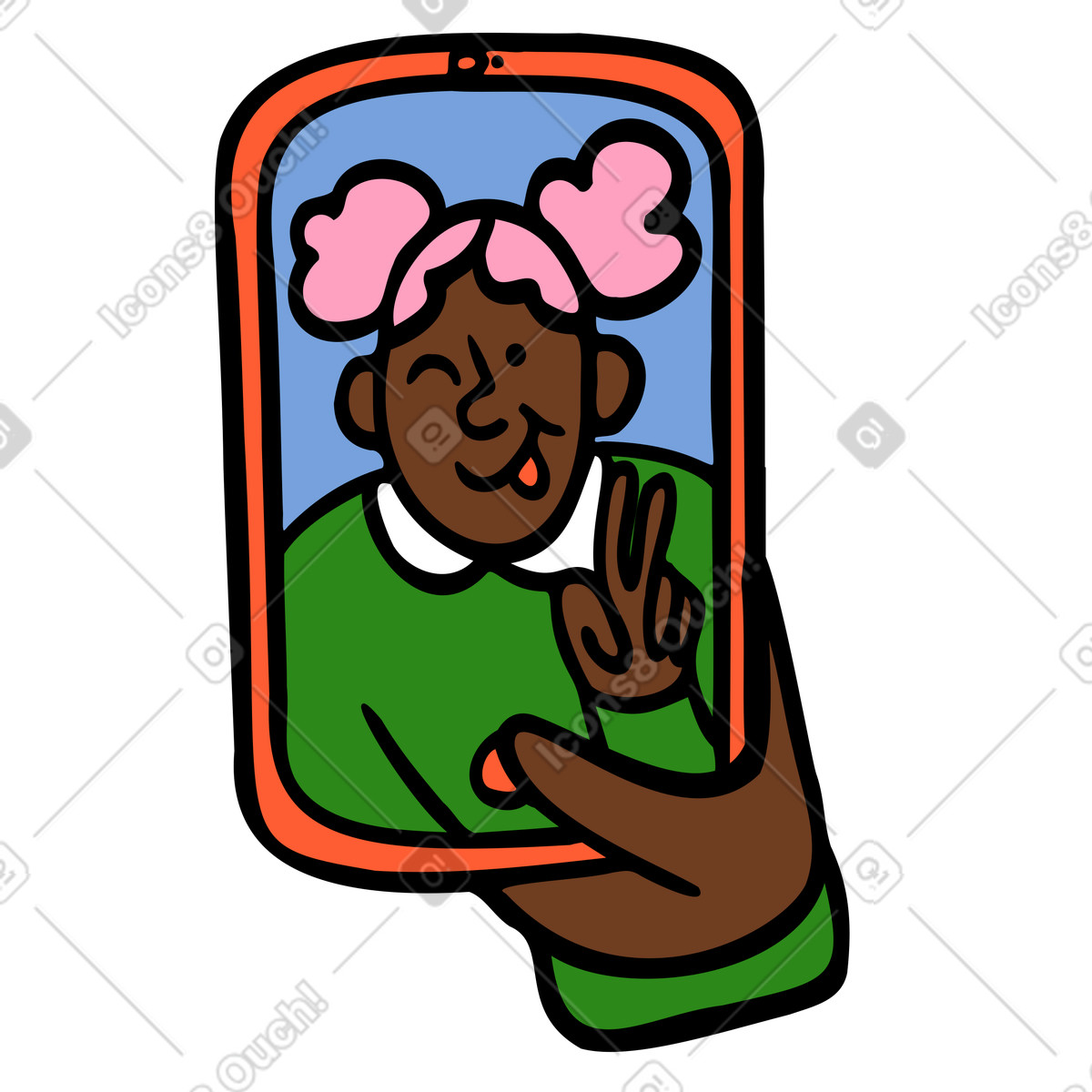 Ragazza che tiene il telefono e scatta un selfie illustrazione in stile Comic scarica in PNG, SVG