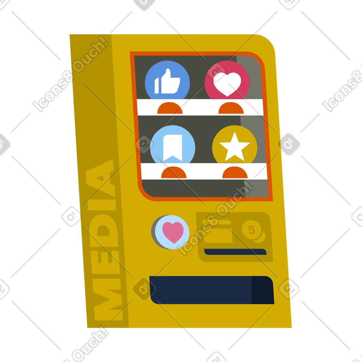 Vending machine with social media buttons illustration in Vector style download in PNG, SVG