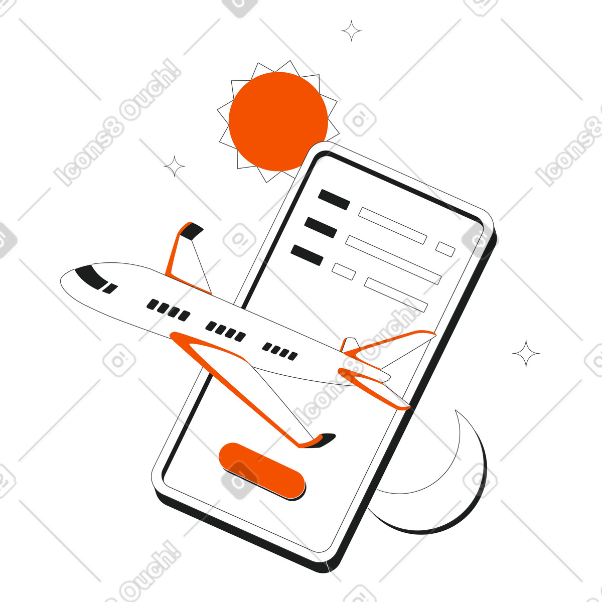 Buying airline tickets with mobile app illustration in Strict style download in PNG, SVG
