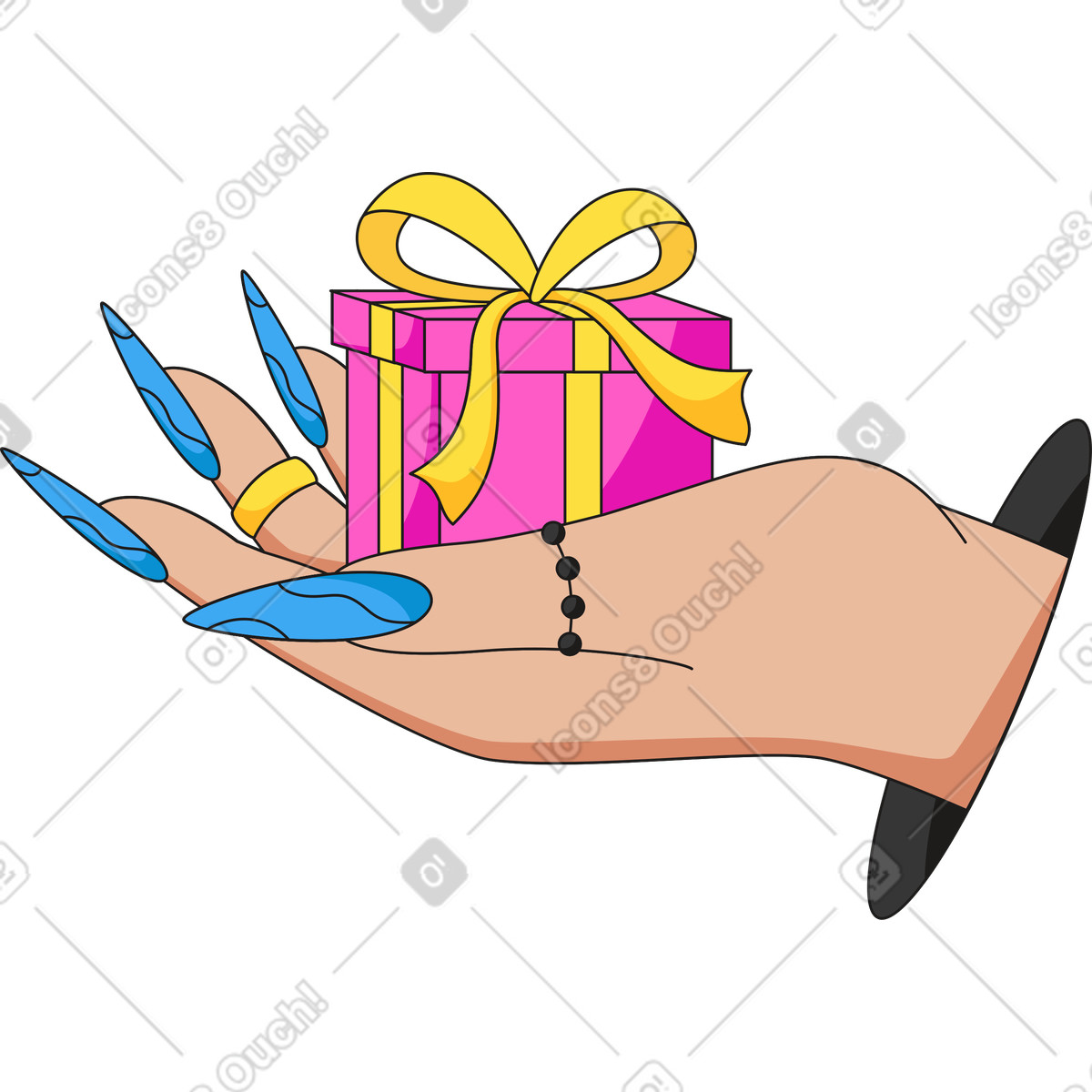 Ilustração de Mão com presente em no estilo Moji para baixar em PNG, SVG