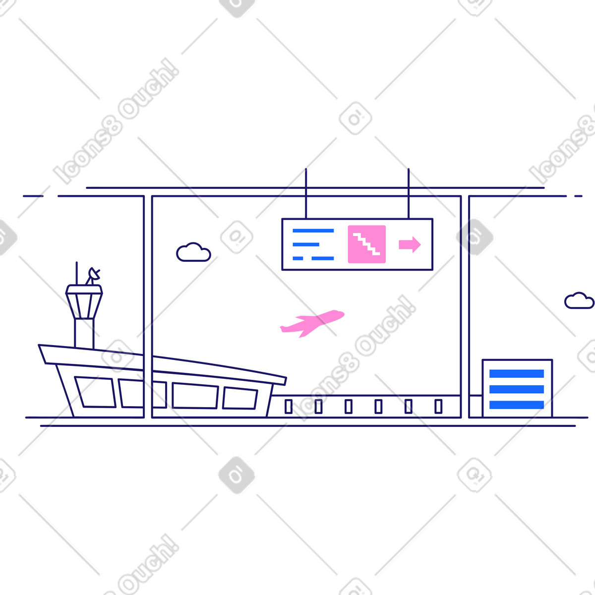 Airport illustration featuring vector graphics clipart available for free download in PNG