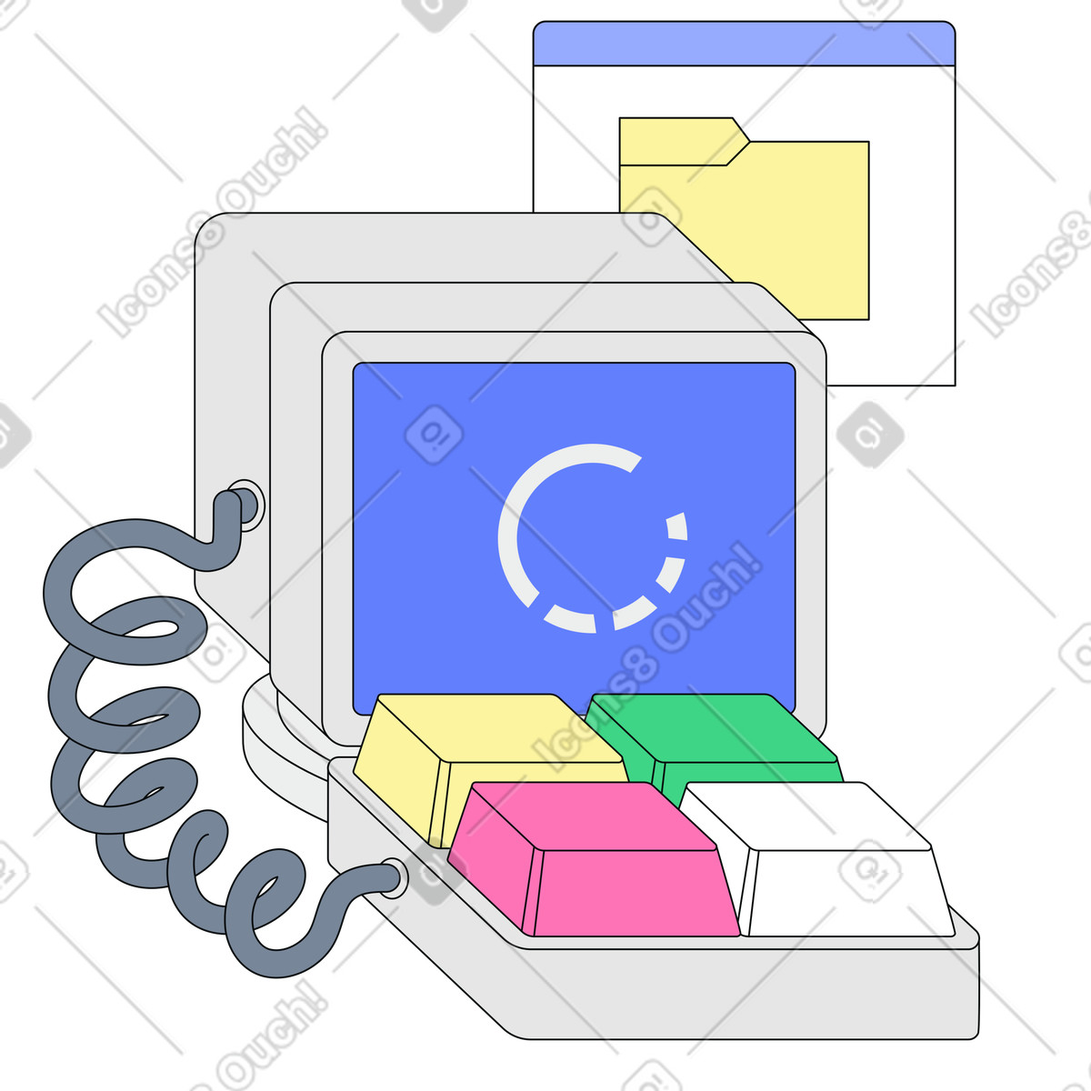 File loading status, Data access in progress, Loading screen with file management overlay illustration in Teko style download in PNG, SVG