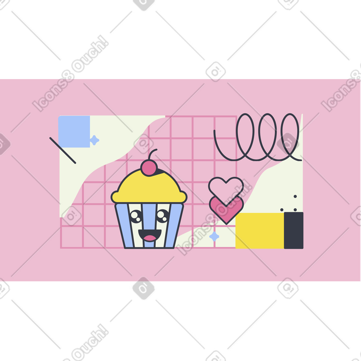 Glücklicher cupcake-Illustration im Abstract-Stil als Download in PNG, SVG