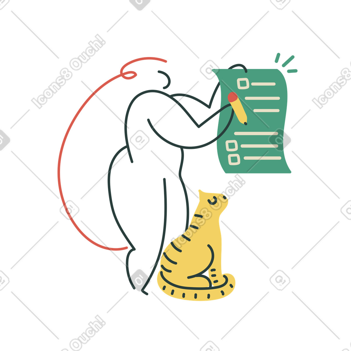 Illustration Respondent filling out form with cat, Sign up concept dans le style Macaroni à télécharger aux formats PNG, SVG