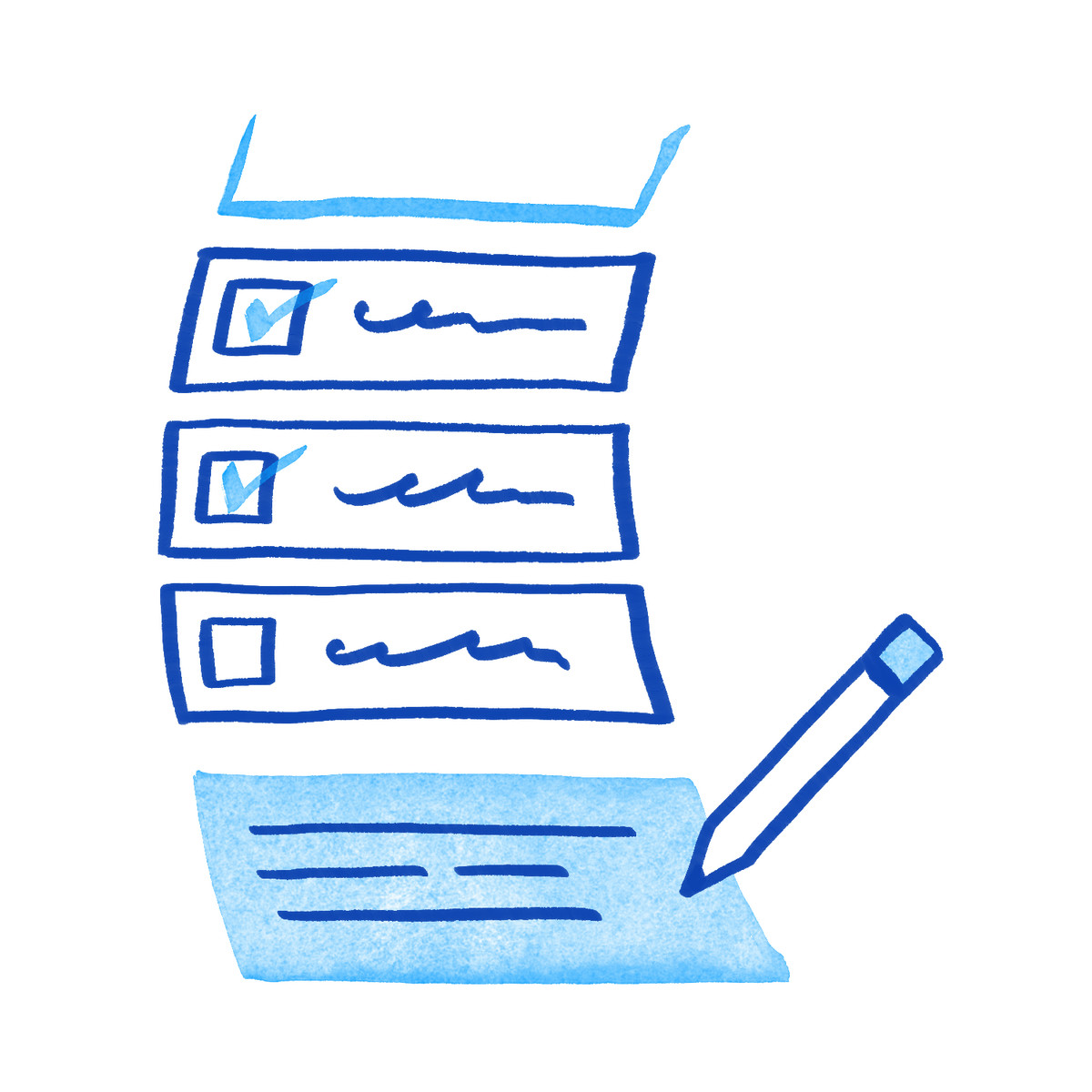 Checklist task list with completed boxes and pen for planning illustration in Tint style download in PNG, SVG