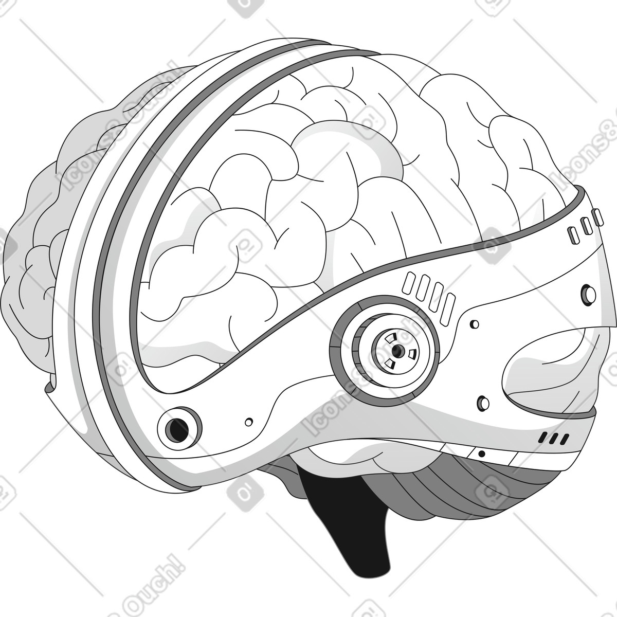 Ai technology evolution mechanical brain interface illustration in Futuristic style download in PNG, SVG