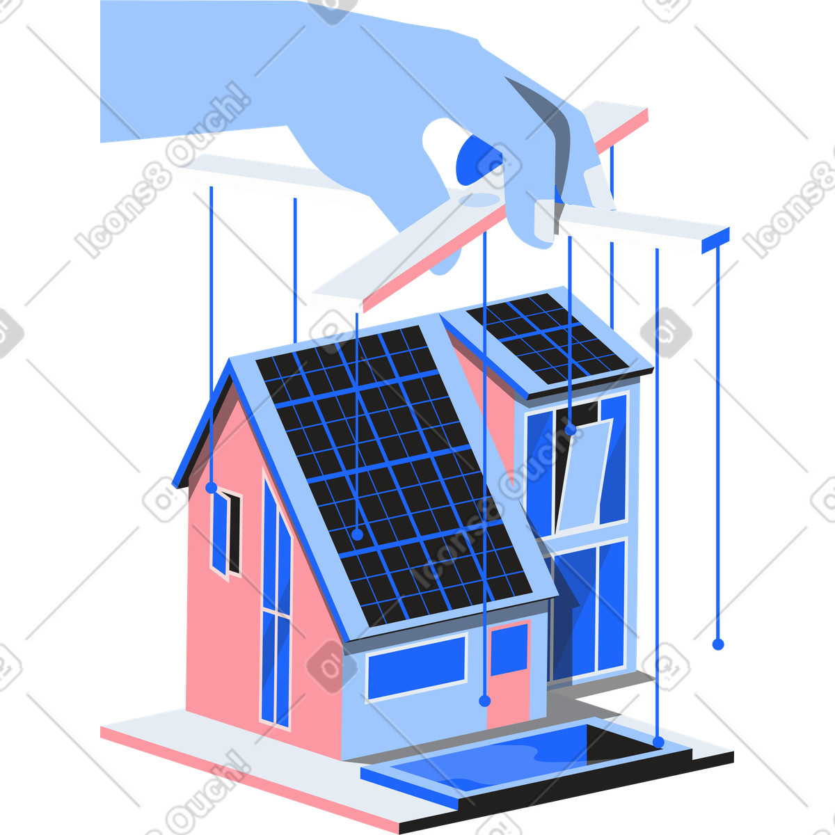 Hand, die ein smart home steuert-Illustration im Editorial-Stil als Download in PNG, SVG