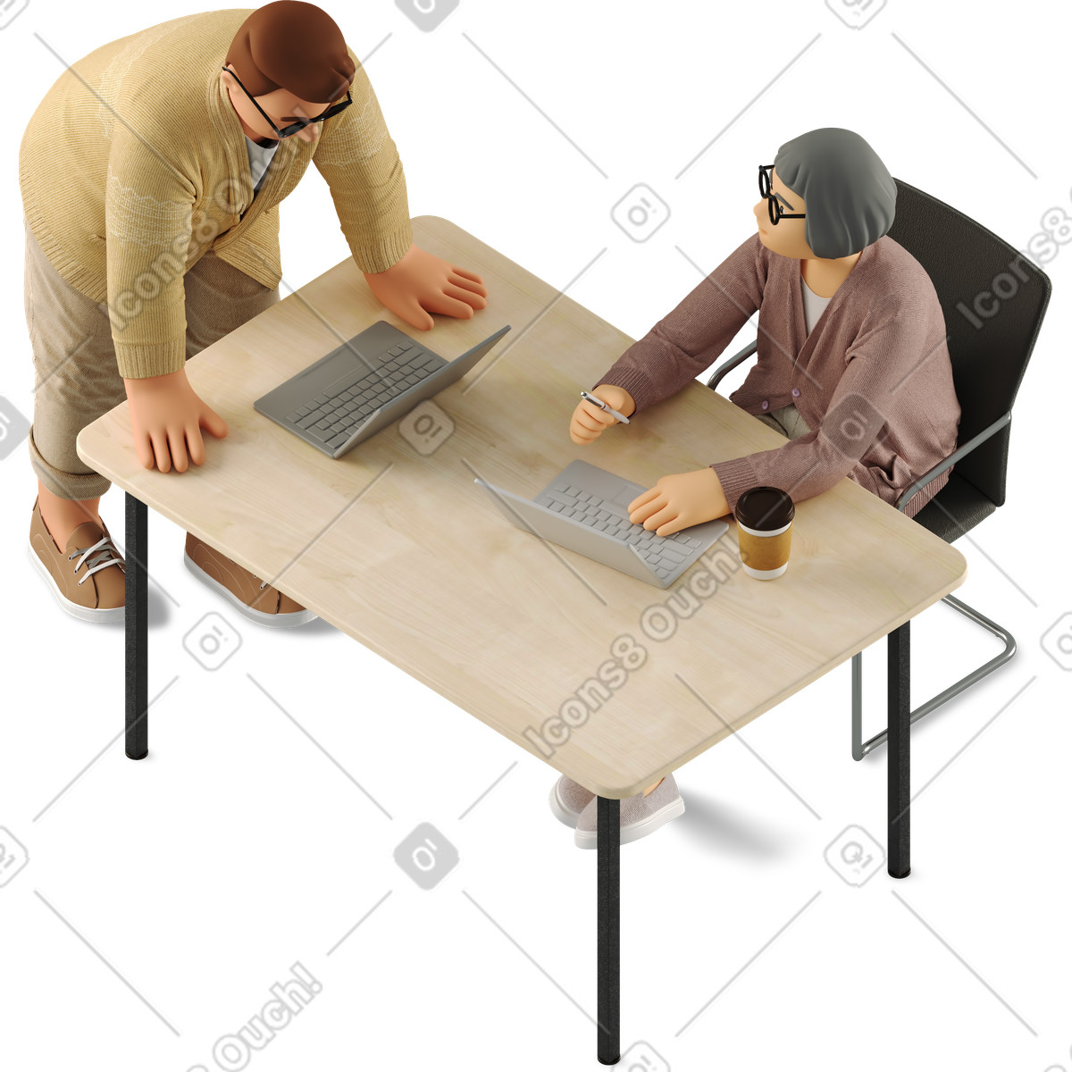 Ilustração de Two people working on a project together em no estilo 3D Business para baixar em PNG, SVG