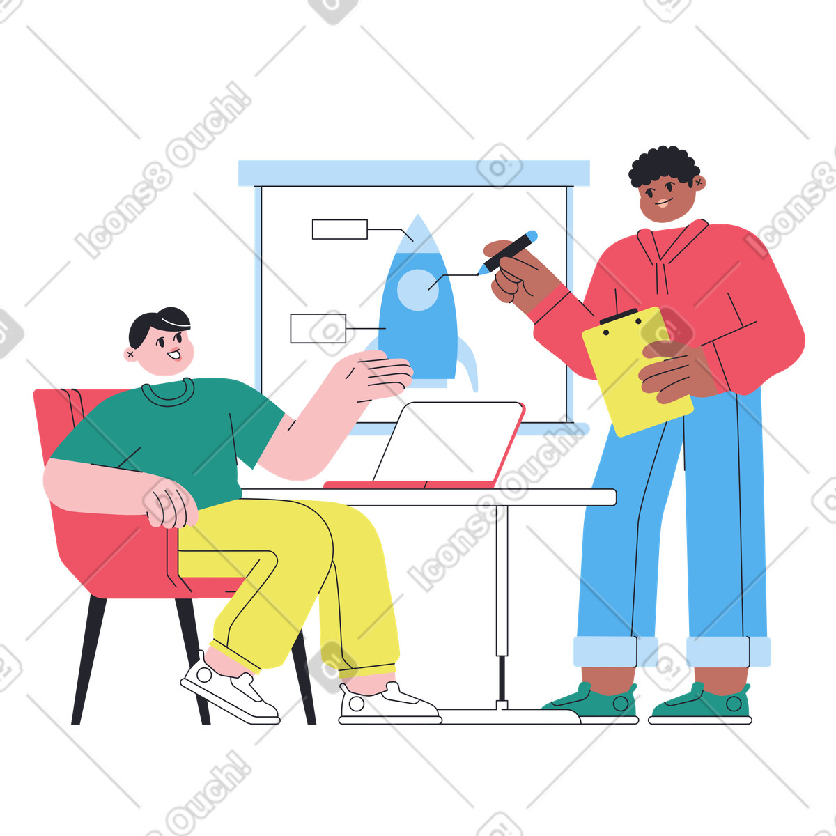 Ilustração de Coworkers discussing a startup em no estilo Boba para baixar em PNG, SVG