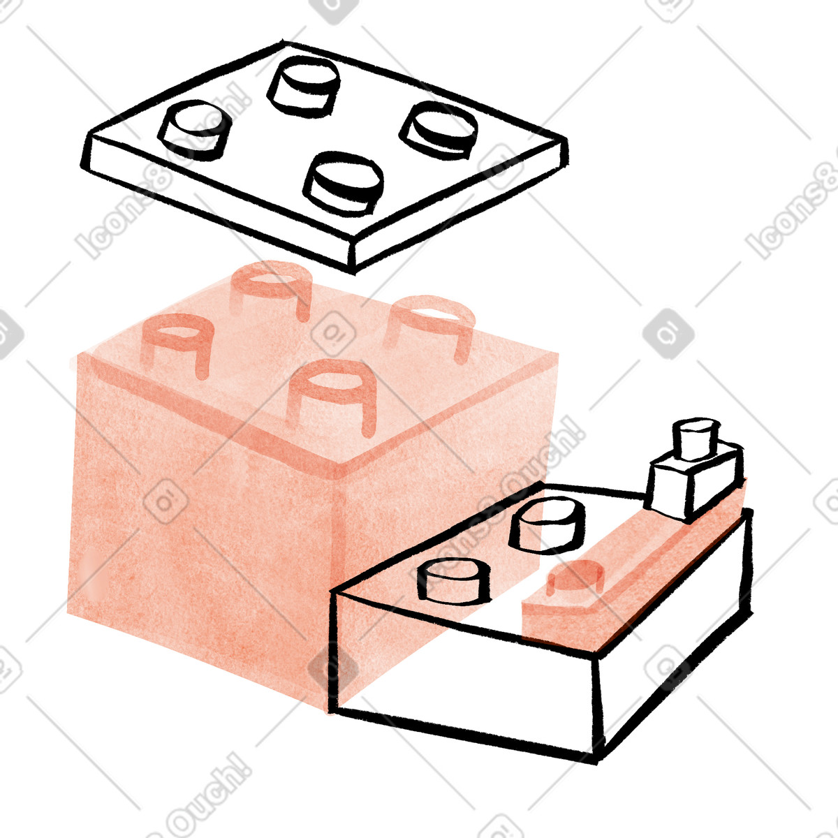 Illustration animée Blocs de construction assemblés, planification projets créatifs, trouver des solutions et résoudre problèmes dans le style Hand-drawn animation à télécharger aux formats GIF, Lottie (JSON), AE