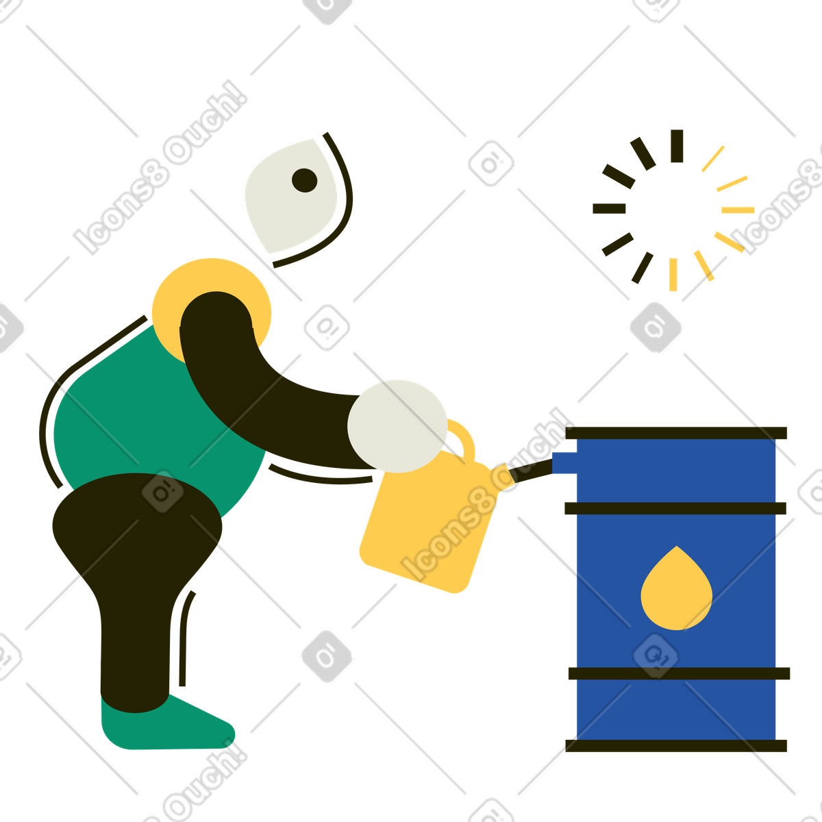 Mann füllt einen gasbehälter aus einem fass-Illustration im Spot-Stil als Download in PNG, SVG