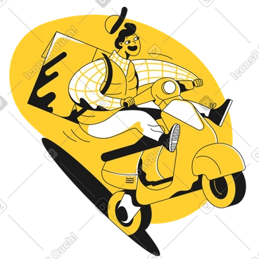 Excited deliveryman riding a scooter PNG, SVG