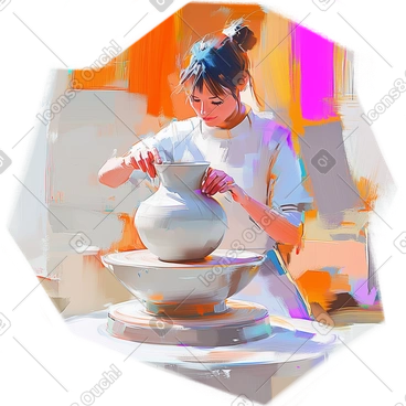 Oil painting of making clay vase on pottery wheel PNG, SVG