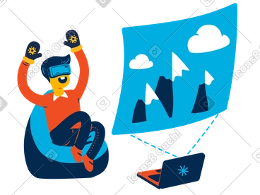 Man going on a vr journey in the mountains PNG, SVG
