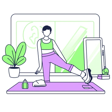 A figure is performing glute kickbacks in a spacious indoor setting. The person has an athletic build and is dressed in form-fitting workout attire, including a tank top and leggings. The figure is positioned on all fours on a yoga mat, with one leg extended backward. Sunlight streams in through a large window, casting gentle shadows on the floor. In the background, there are potted plants and a wall-mounted mirror reflecting the scene. A water bottle and a towel are placed nearby on the mat. The atmosphere is bright and active, conveying a sense of focus and determination.
