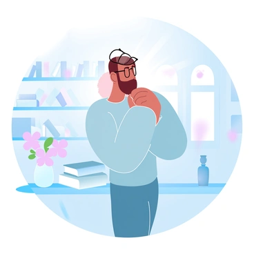 A person searching for their glasses, with them perched on their head