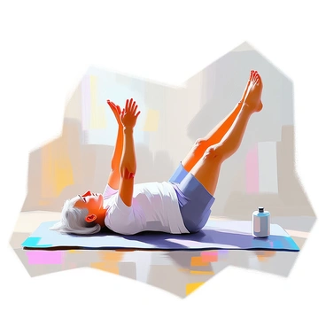 An elderly person with gray hair and a fit build confidently performing the dead bug exercise. They are lying on a mat with their arms and legs raised in the air, demonstrating proper form. The individual wears a comfortable athletic outfit, and a focused expression is visible on their face. Soft natural light illuminates the scene, highlighting their determination and strength as they engage in the exercise.