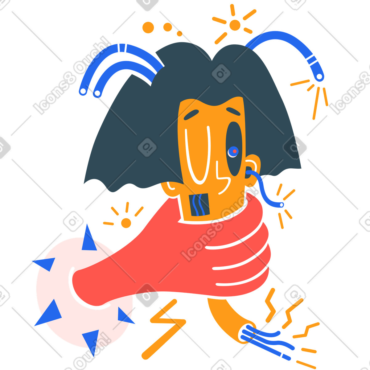Hand holding broken robot head with wires, Something went wrong or fatal error concept illustration in Kingdom style download in PNG, SVG