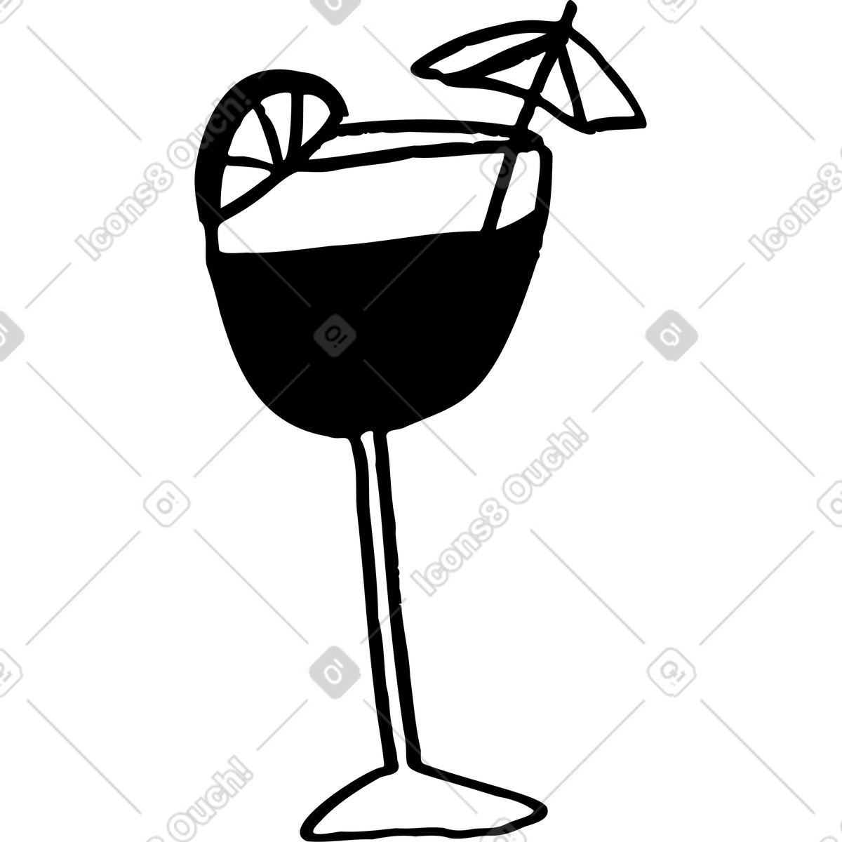Dark drink in a wineglass with piece of fruit illustration Marks style download PNG, SVG