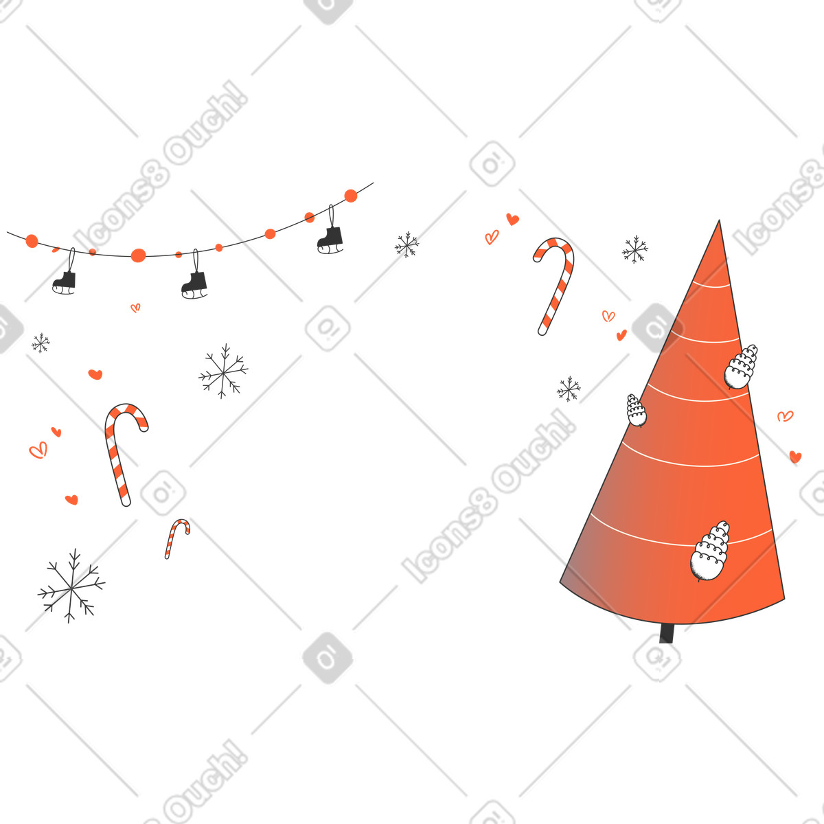 Crayon スタイルの クリスマスの飾りと木々のある背景 のイラストをPNG、SVG形式でダウンロード