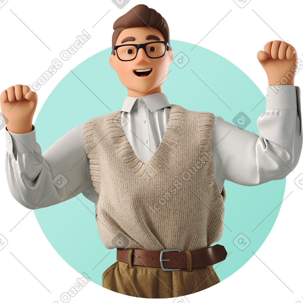 Avatar of joyful man with raised fists illustration clipart vector graphics