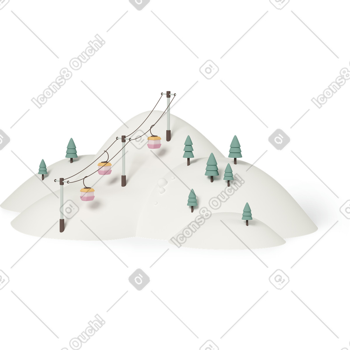 3D Casual life 스타일의 Winter landscape with ski lift 일러스트레이션 PNG, SVG 다운로드