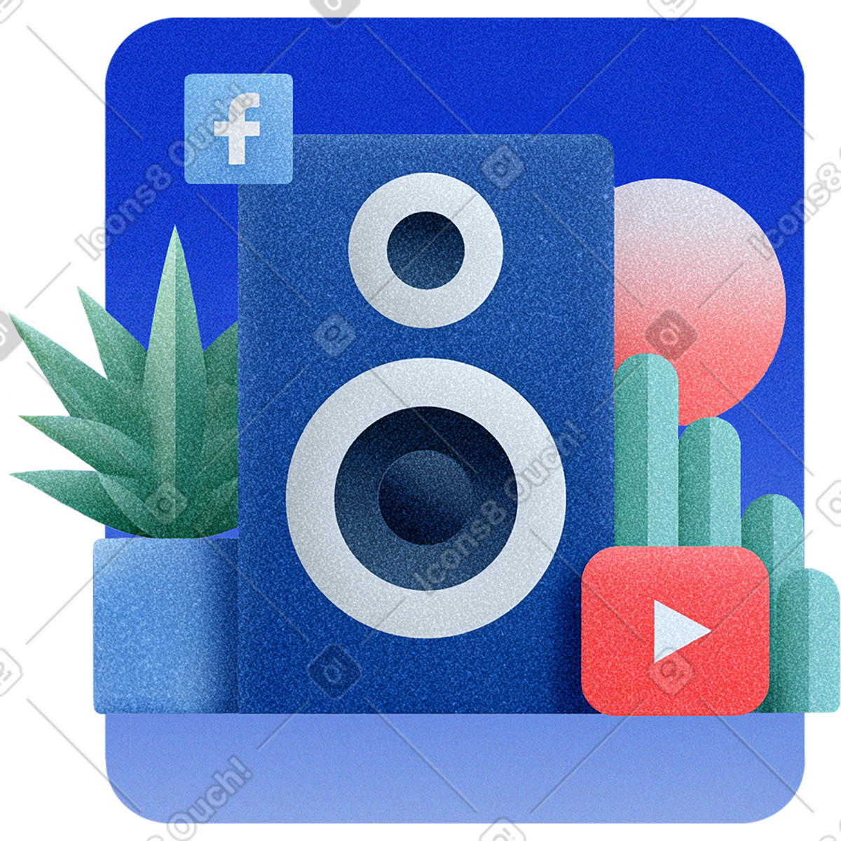 Иллюстрация Громкоговоритель с логотипами facebook и youtube, продвижение реклама в социальных сетях стиле Grainy — скачать форматах PNG, SVG