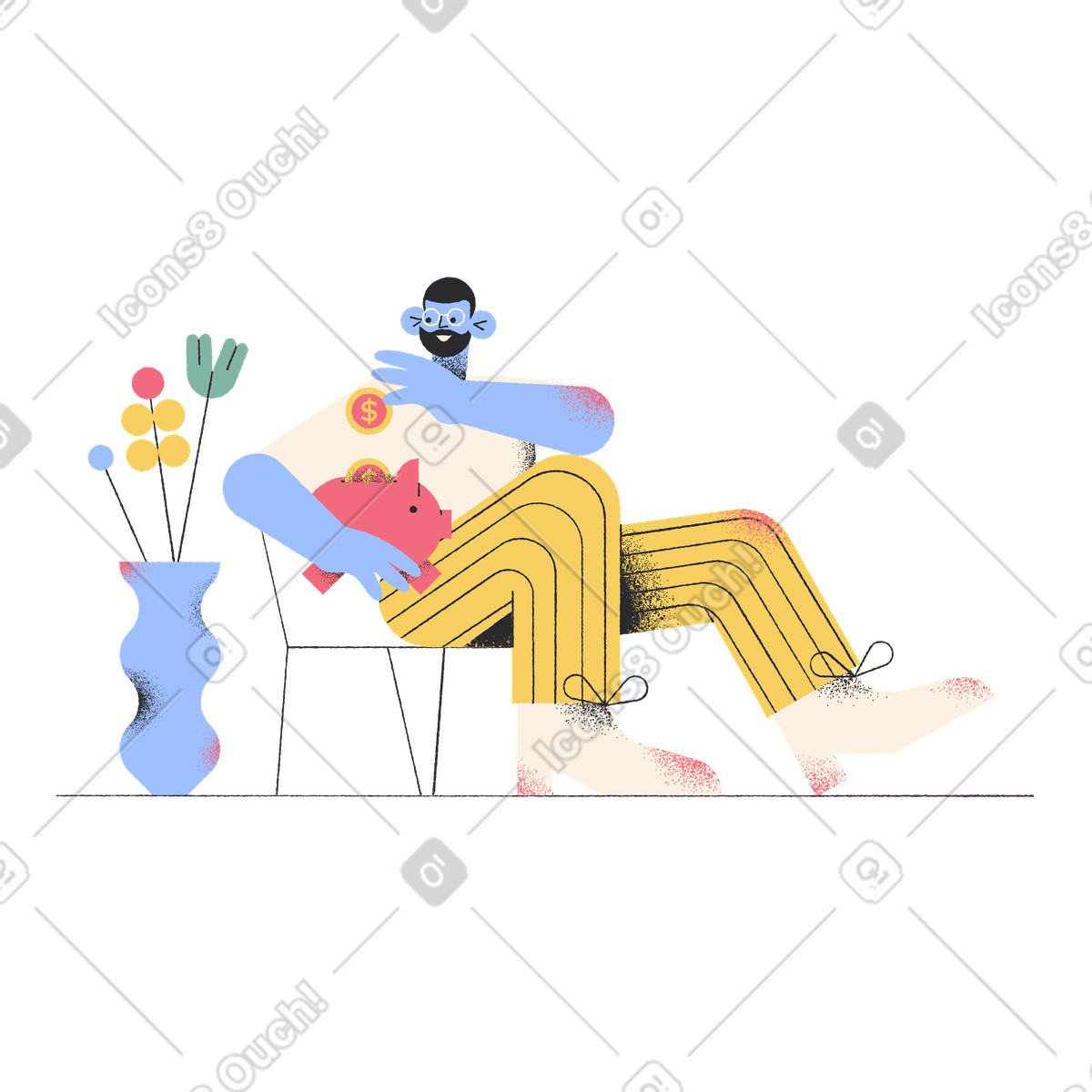 Ilustração de Homem colocando dinheiro em um cofrinho no estilo Pablo para baixar PNG, SVG