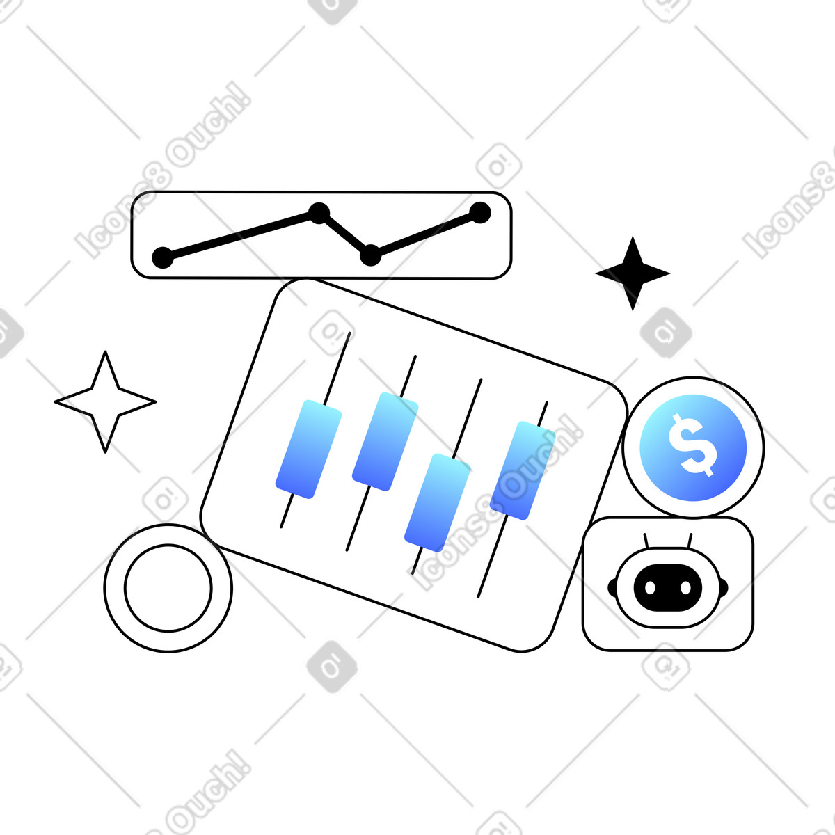Automated trading in digital finance, Machine learning investing illustration Azure style download PNG, SVG